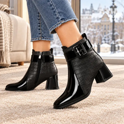 👠【35-40】Moderne gležnjače s četvrtastim vrhom, širokom petom i detaljima krokodilskog uzorka, elegantnog izgleda.
