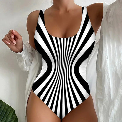 🥰【Последен ден - 50% отстъпка】🔥【S~8XL】Уникален раиран бански костюм от една част