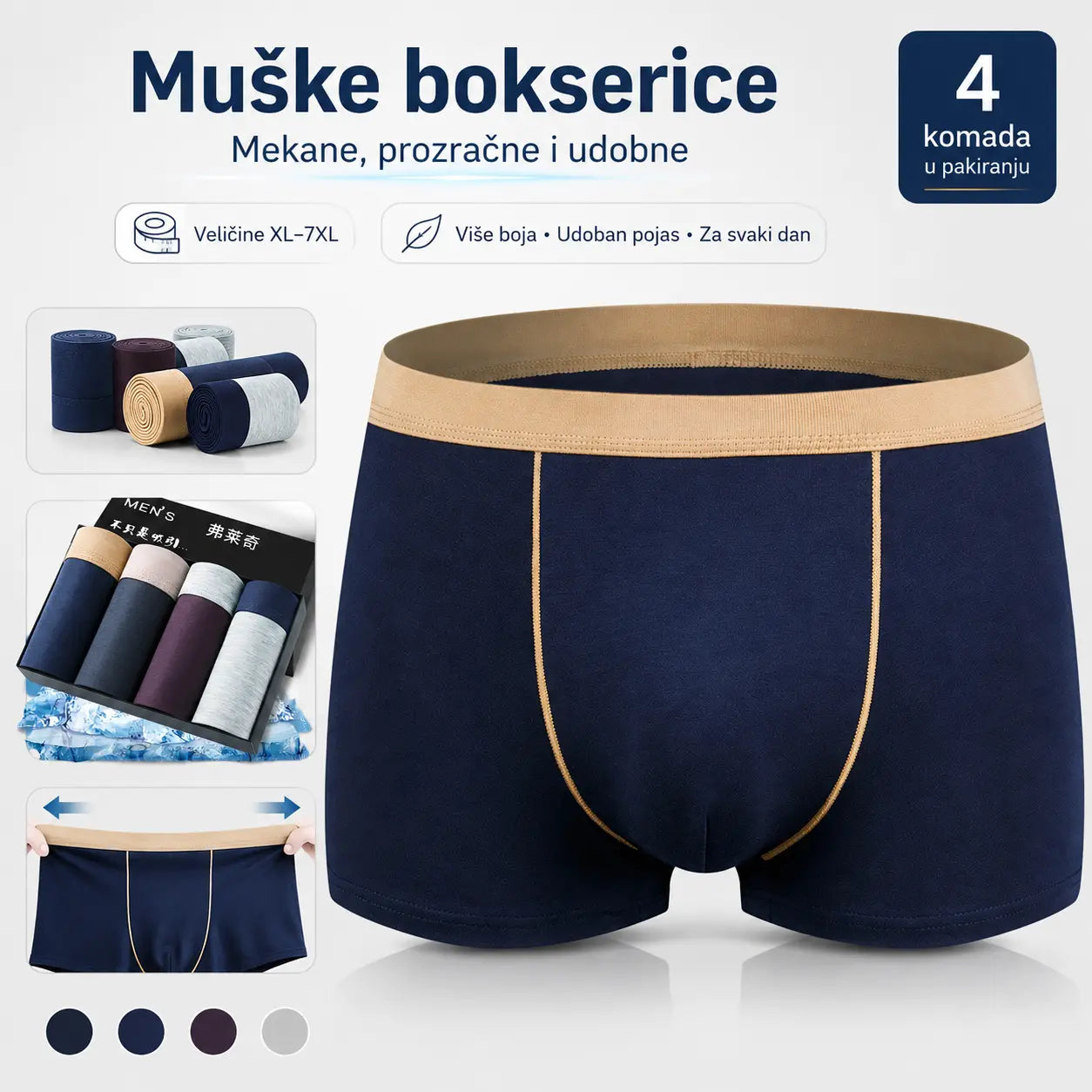 [4 komada] 31 € [45 kg - 150 kg] Muško donje rublje od čistog pamuka za veće veličine [XL-9XL] -- Besplatna dostava