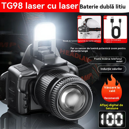 💡【50% POPUST】Snažna senzorska čeona lampa za kućnu i vanjsku upotrebu, s funkcijom zuma, velikog dometa, punjiva, dugotrajna, za noćne šetnje, avanture i noćni ribolov