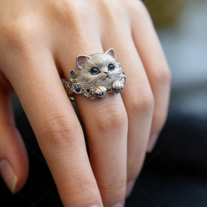 🎁😍🎁😍2 artikla za 23 eura -- Jednostavan i elegantan prsten s mačićem od 925 srebra s dijamantima