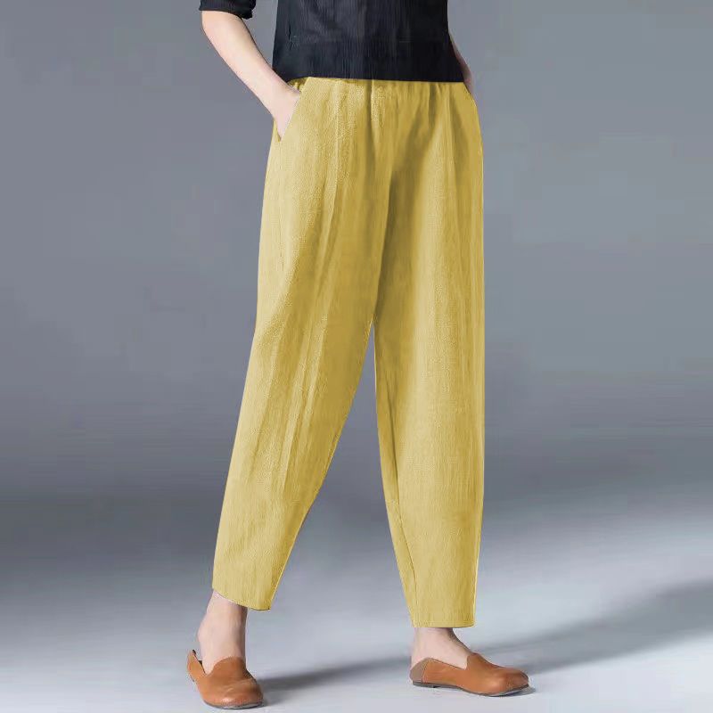 💥🔥【S-5XL】✨💕 Elegante pantalón casual de lino y algodón para mujer, de pierna ancha y cintura elástica