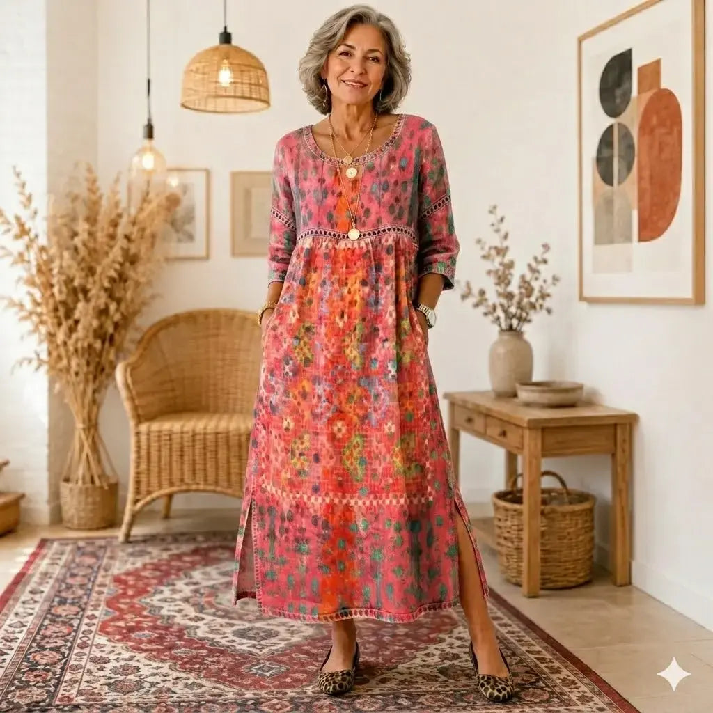 Julieta | Vestido estampado con diseño elegante de estilo vacacional, corte holgado que estiliza y alarga la figura
