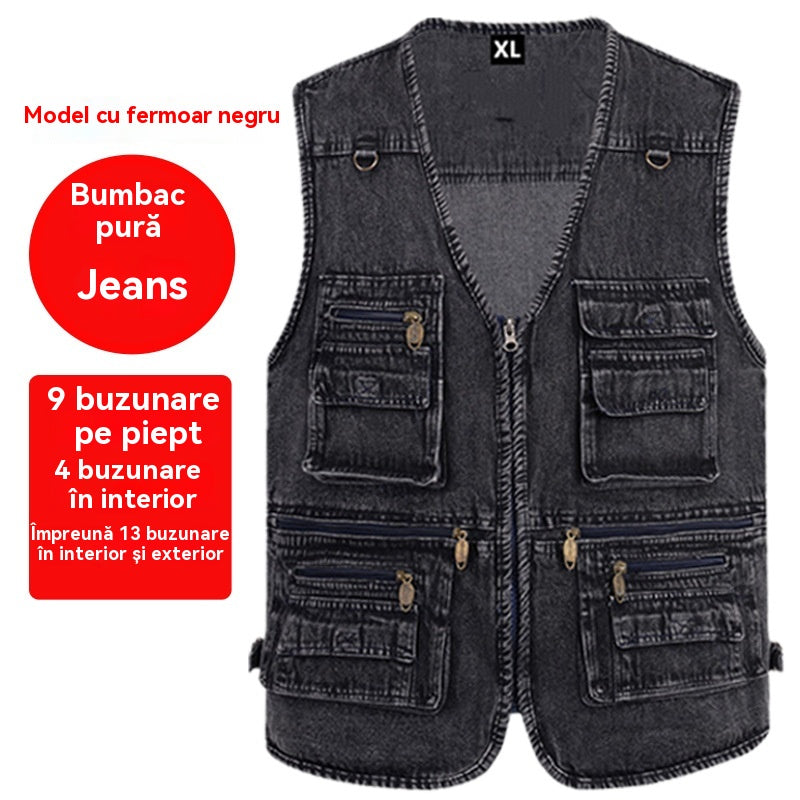 🔥 Нова колекция с 50% отстъпка ，Мъжки многоджобен открит дънков елек XL-7XL, издръжлив, дишащ и удобен за съхранение