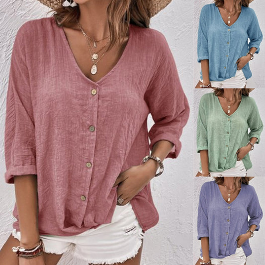 🔥🌿【S-5XL】✨Nova modna ležerna ženska košulja s V-izrezom za proljeće 2026., široka i prozračna