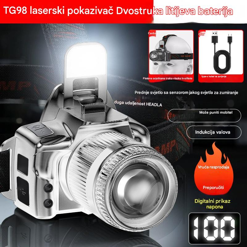 💡【50% POPUST】Snažna senzorska čeona lampa za kućnu i vanjsku upotrebu, s funkcijom zuma, velikog dometa, punjiva, dugotrajna, za noćne šetnje, avanture i noćni ribolov