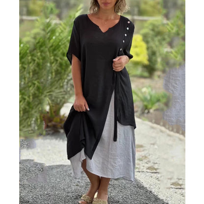 ✨【Sezonska rasprodaja】👗Nova asimetrična dvodijelna haljina s V-izrezom【S-4XL】【45-110 kg】-Besplatna dostava