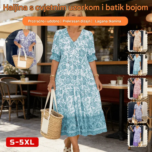 💃【S-3XL】Nova elegantna duga haljina s cvjetnim V-izrezom. 【50-110 kg】-Plaćanje pouzećem
