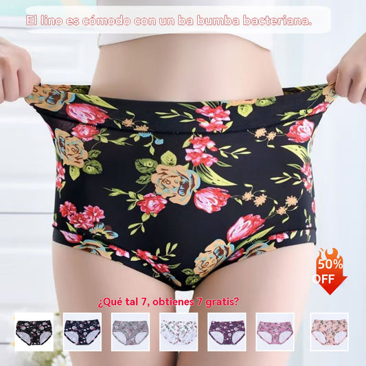 😍【Compra 7 y llévate 7 gratis】💕【50-140KG】Ropa interior antibacteriana cómoda de algodón puro, nuevo estilo estampado