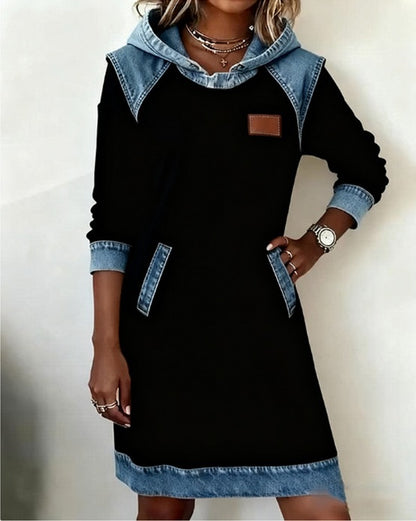 🌷✨👗Jesenné‑zimné novinky 50% zľava🌞❄️ Nové zimné patchwork rifľové šaty s kapucňou ❄️ – voľné, pohodlné a ľahko kombinovateľné