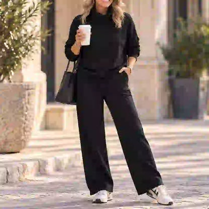 Novi zimski kvalitetni ženski casual set, minimalistički pulover s visokim vratom + ravne casual hlače