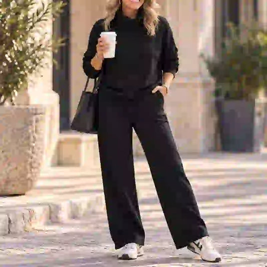 Novi zimski kvalitetni ženski casual set, minimalistički pulover s visokim vratom + ravne casual hlače