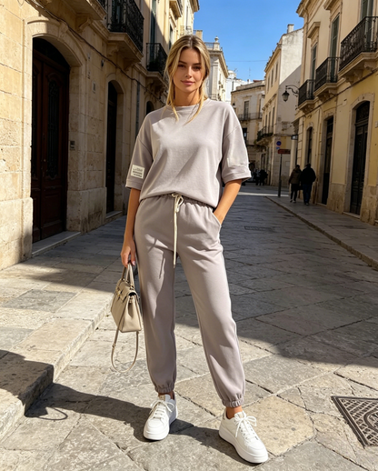 ⏳¡Oferta por tiempo limitado! ⏰【S-5XL】Conjunto casual de top y pantalón liso para mujer