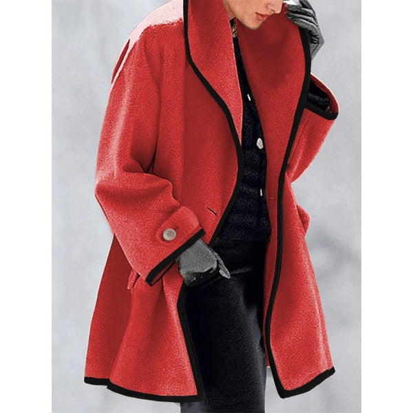 💃❄️🎀【S-5XL】Νέο φθινοπωρινό-χειμερινό πολύχρωμο παλτό από μαλλί με κουκούλα, χαλαρή γραμμή και στρογγυλεμένη λαιμόκοψη.