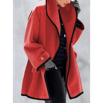 💃❄️🎀【S-5XL】Νέο φθινοπωρινό-χειμερινό πολύχρωμο παλτό από μαλλί με κουκούλα, χαλαρή γραμμή και στρογγυλεμένη λαιμόκοψη.