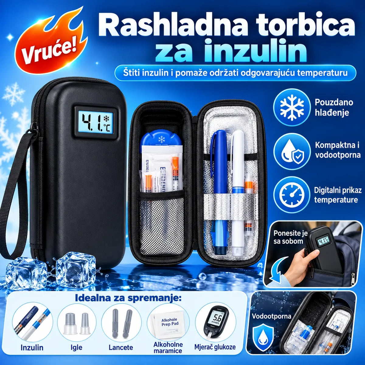 🔥 -50% | Prijenosna hladnjača za inzulin s prikazom temperature – idealna za putovanja