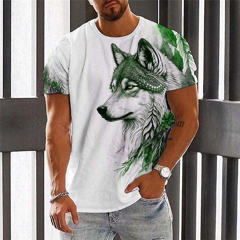 👕【2XS-6XL】🏆Nuevo producto de verano: camiseta con estampado de lobo para hombre, algodón agradable para la piel, suave y transpirable 