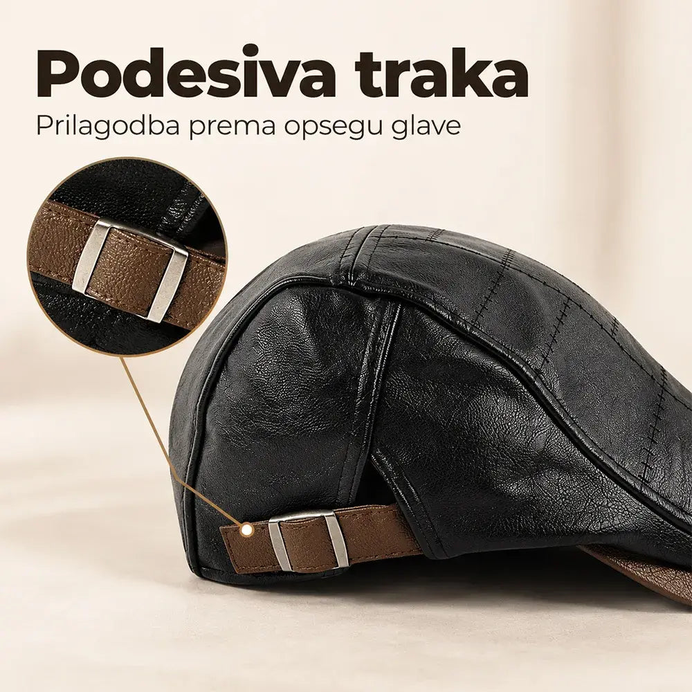Muška retro kapa s kožnim uzorkom i reljefnim šavovima, elegantnog izgleda, idealna za svakodnevne jesenske i zimske kombinacije.