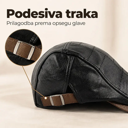 Muška retro kapa s kožnim uzorkom i reljefnim šavovima, elegantnog izgleda, idealna za svakodnevne jesenske i zimske kombinacije.