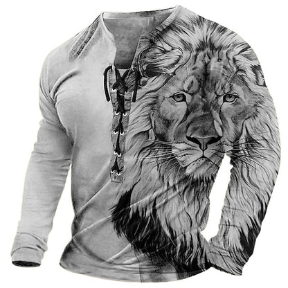 🦁🦁Muška ležerna majica dugih rukava s 3D printom