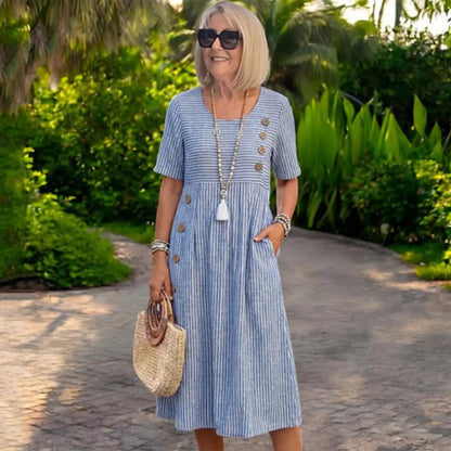 Julia – Vestido midi de rayas, ligero y vaporoso [S-2XL]✅️Pago contra entrega