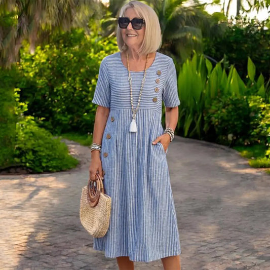 Julia - Vestido midi de rayas, ligero y vaporoso [S-2XL]✅️Pago contra entrega