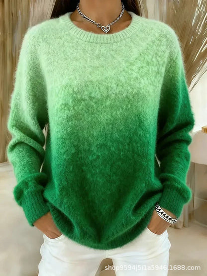 【S–5XL】Džemper s okruglim izrezom i gradijentnim uzorkom, plišani materijal