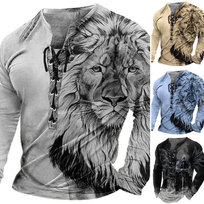 🦁🦁Muška ležerna majica dugih rukava s 3D printom