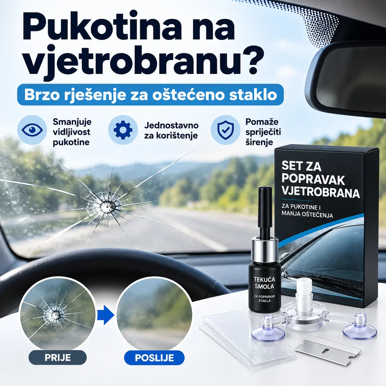 【Set od 3 dijela】🚗 Tekućina za popravak pukotina – Ljepilo za uklanjanje ogrebotina i pukotina – brz popravak, jednostavan i praktičan – Besplatna dostava