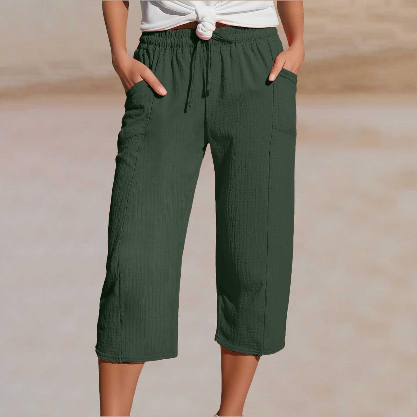 💖【Kupite jedan, dobijte jedan gratis】👖👖Ženske jednobojne plisirane capri hlače od pamuka i lana - hladne i prozračne, laskaju obliku nogu, elegantne i ležerne