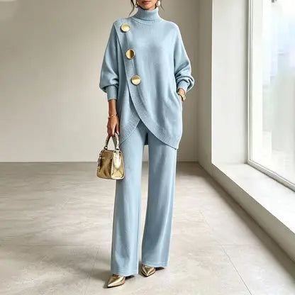 ✨🔥 A mitad de precio + envío gratis 🚚💕 Elegante conjunto para mujer: cuello alto y pantalón de pierna ancha — Cómodo y con estilo 👗