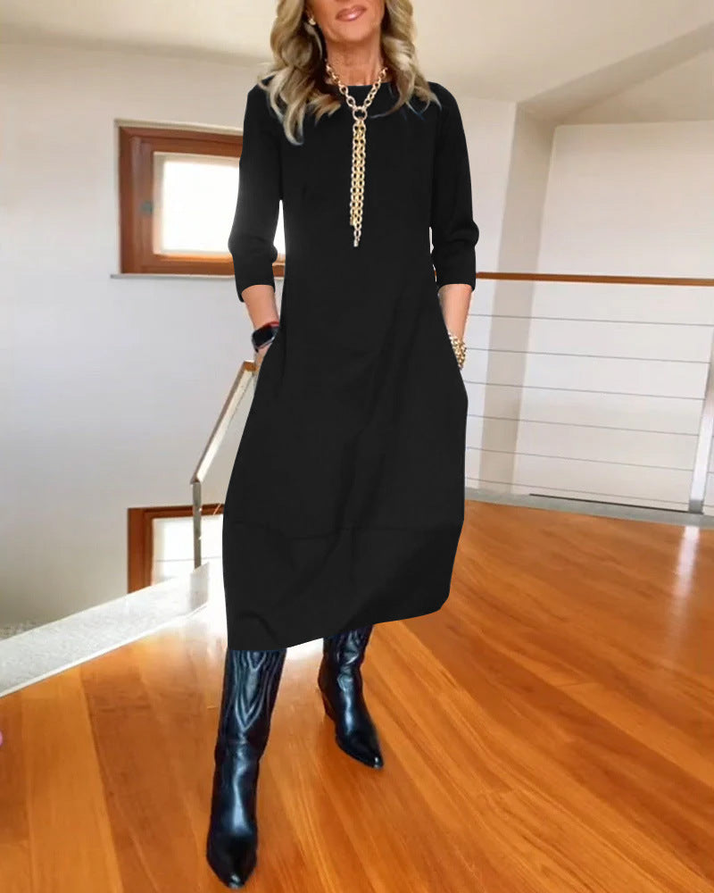 👗 Vestido de manga larga de color sólido, elegante y de algodón 2025, cómodo y práctico para el uso diario