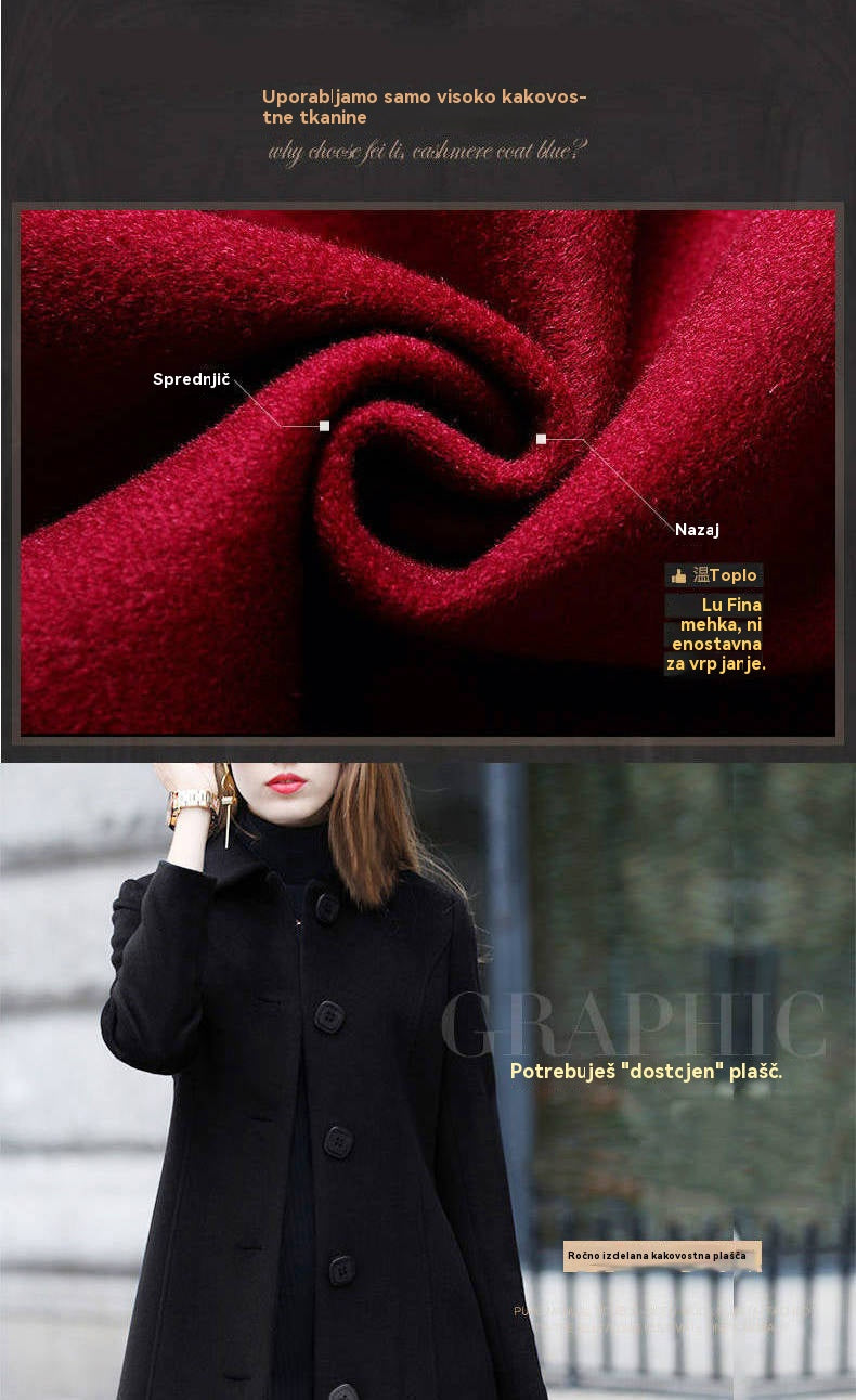 【S-4XL】Nov ženski volneni plašč srednje dolžine in žamet za toploto