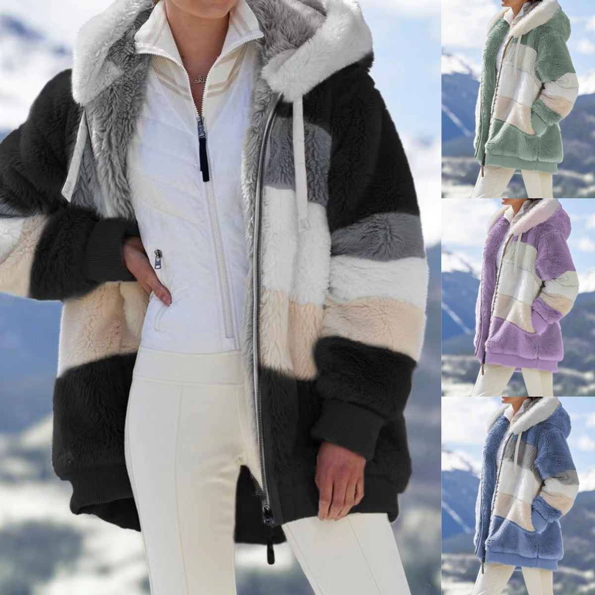 ☃️ Ograničena ponuda 35% popusta❄️【S-5XL】Nova ženska zimska jakna 2025, debela s plišastim prugama