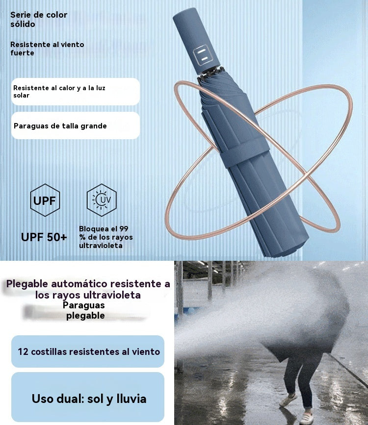 ☔【Lanzamiento 35%】☔🌞 Paraguas automático y sombrilla solar de alta calidad 2026, con estructura más robusta de diez varillas.