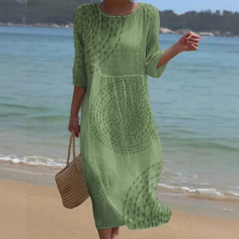 👗 Zadnji dan, 50% popusta! 【XS-4XL】Duga haljina s printom od pamuka i lana, ljetni stil, uski dizajn, široka i prozračna, skriva nedostatke figure i laska figuri.