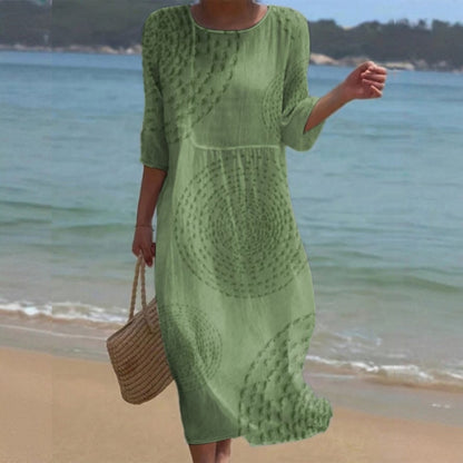 👗 Zadnji dan, 50% popusta! 【XS-4XL】Duga haljina s printom od pamuka i lana, ljetni stil, uski dizajn, široka i prozračna, skriva nedostatke figure i laska figuri.