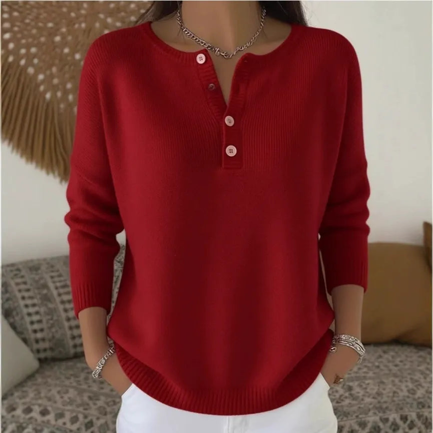 💟Último día: 50% de descuento ✨【S-2XL】Suéter de cuello en V de color sólido para mujer, suelto y casual