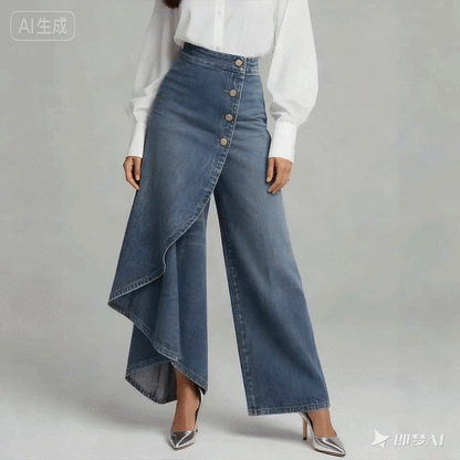 🥇 Vaqueros de cintura alta y pernera ancha para mujer, ajuste holgado con diseño elegante