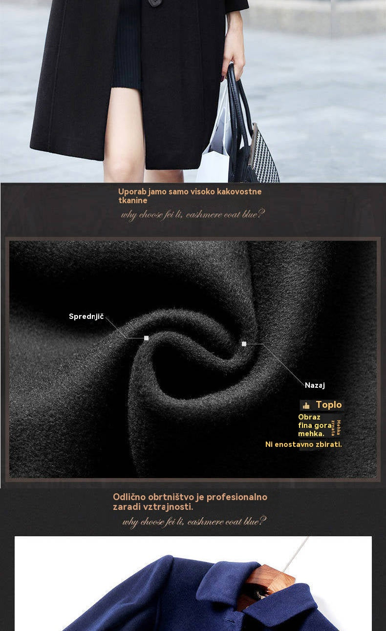 【S-4XL】Nov ženski volneni plašč srednje dolžine in žamet za toploto