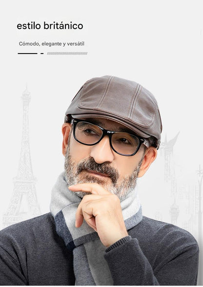 🧢🔥 Boina retro de cuero auténtico para hombre 3 en 1 de alta calidad: elegante, impermeable y a prueba de viento, con forro cálido y muy práctica.