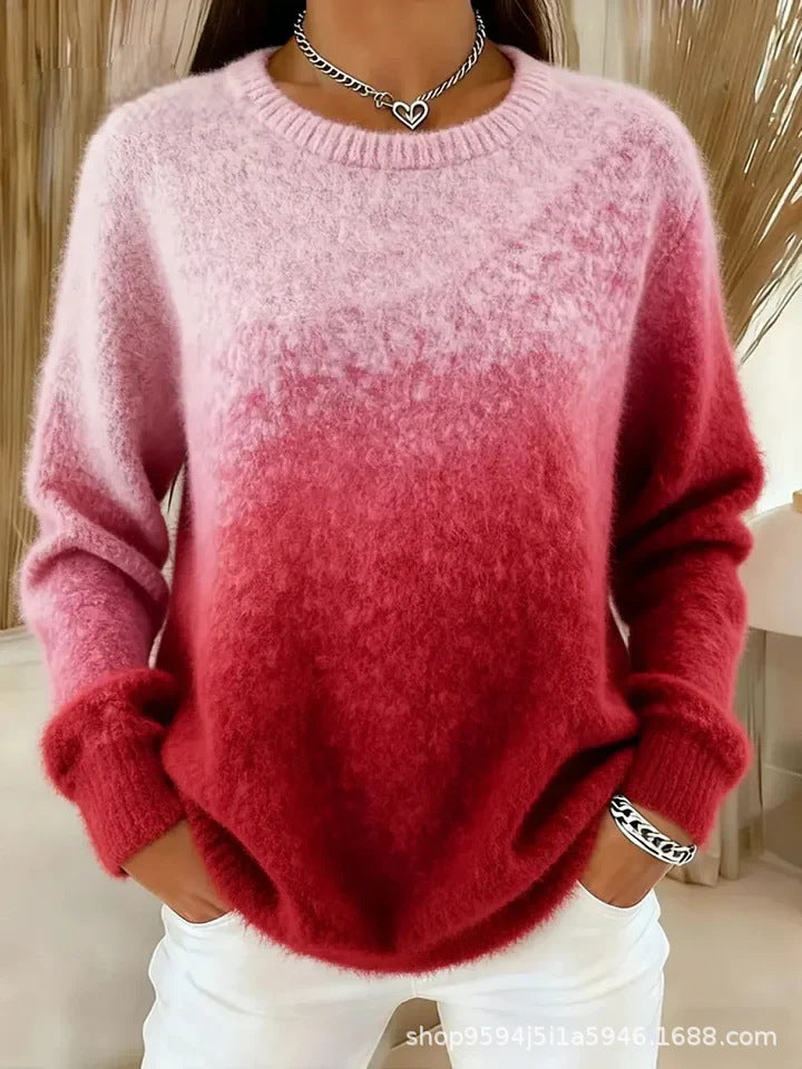 【S–5XL】Džemper s okruglim izrezom i gradijentnim uzorkom, plišani materijal