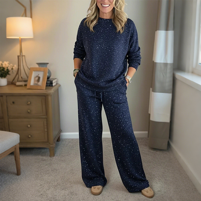 📢📢50% popust!🔥Nova visokokakovostna ženska zimska obleka: preprosta majica z okroglim izrezom + ležerne ravne hlače