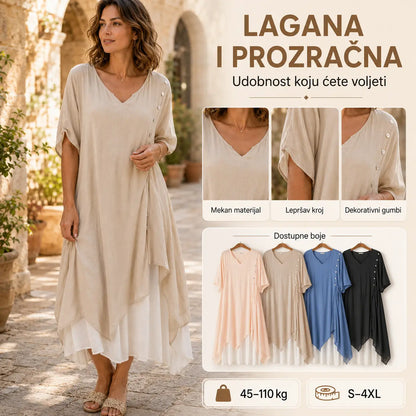 ✨【Sezonska rasprodaja】👗Nova asimetrična dvodijelna haljina s V-izrezom【S-4XL】【45-110 kg】-Besplatna dostava