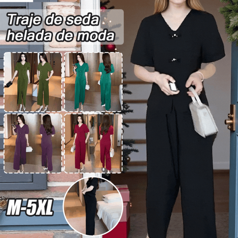 🌸【Camiseta + Pantalones de pierna ancha】Un elegante conjunto de inspiración retro con una caída fluida, confeccionado en un tejido de seda fresco: refrescante, elegante e increíblemente cómodo✨