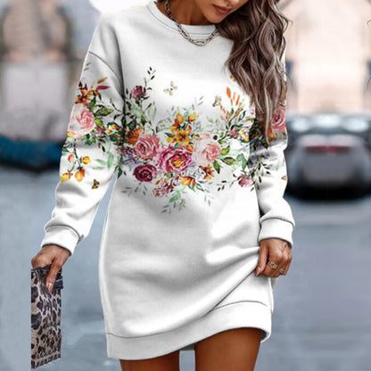 【S-3XL】Vestido tipo sudadera informal con cuello redondo estampado, otoño e invierno 2026