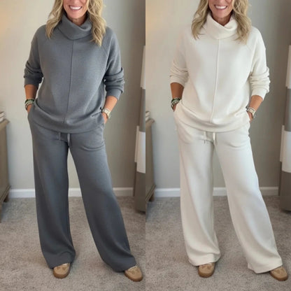 🍂🐏【Kupi 1, dobiješ 1 gratis】Nova zimska visokokvalitetna modna casual kombinacija, minimalistička majica s visokim ovratnikom + ravne casual hlače🔥 Udobna i lako kombinirajuća za svaki dan.