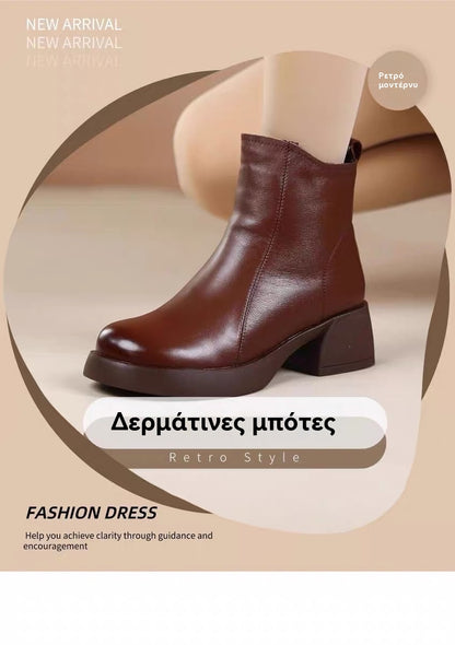 👢【35-40】2025 ❄️ Νέα Χειμερινά Γυναικεία Μποτάκια Μάρτιν , Μποτάκια από Δέρμα 🖤, Ζεστά Πουπουλένια Μποτάκια 🔥