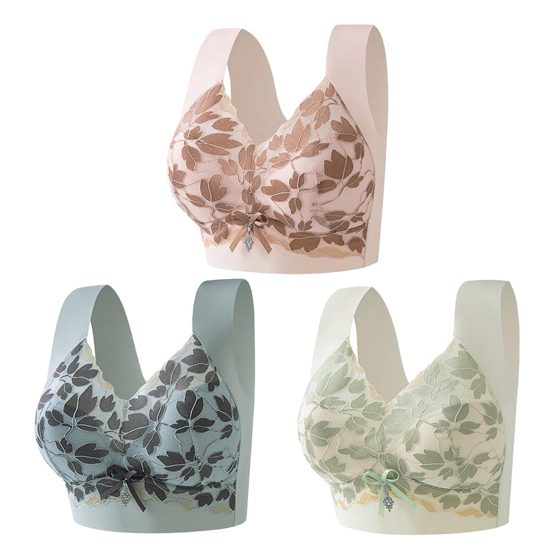 💌🌈【3 piezas】【M-4XL】Sostén de encaje de gran tamaño, sin aros, lujoso, hermoso y sexy en la parte trasera