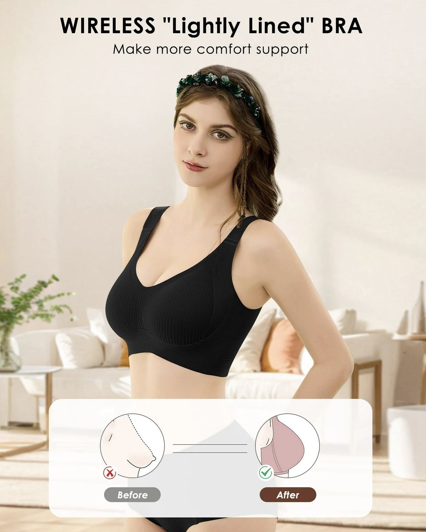 🏆50% de descuento【Paquete de 4】【Para 40-95 kg】Sujetador femenino sin aros y sin costuras❤️Algodón Tencel natural, antibacteriano y cómodo